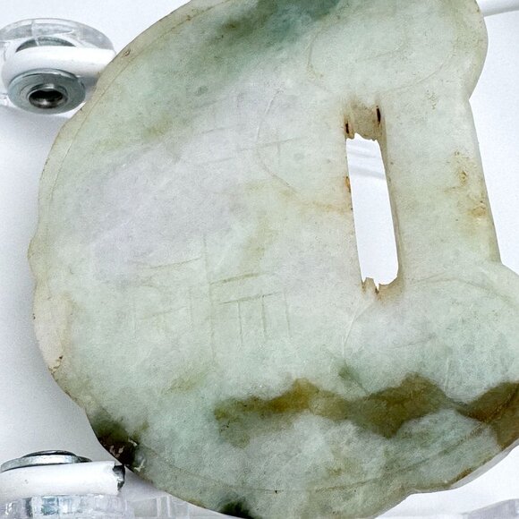 Antique Qing Hand-Carved Plaque Green Jade Traditional Chinese Motif Double Side - Picture 8 of 11